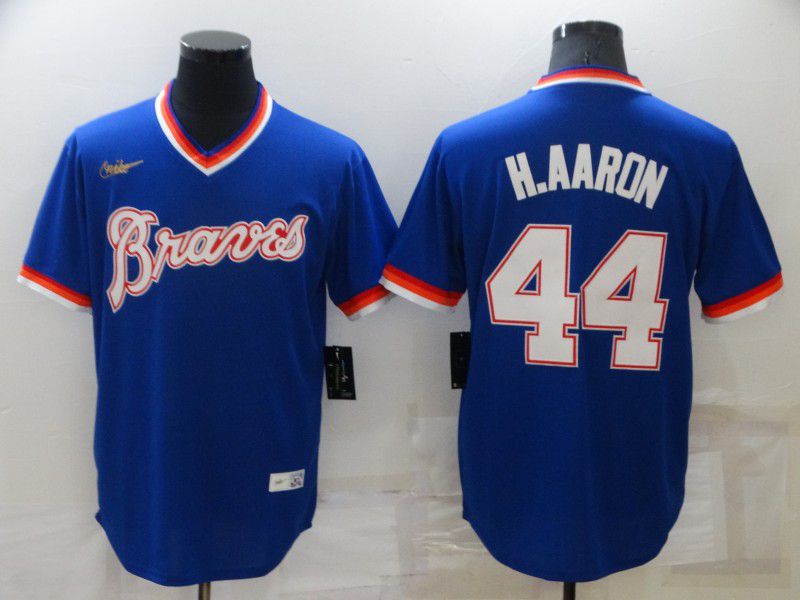 Men Atlanta Braves 44 H.Aaron Blue Throwback Game 2022 Nike MLB Jersey